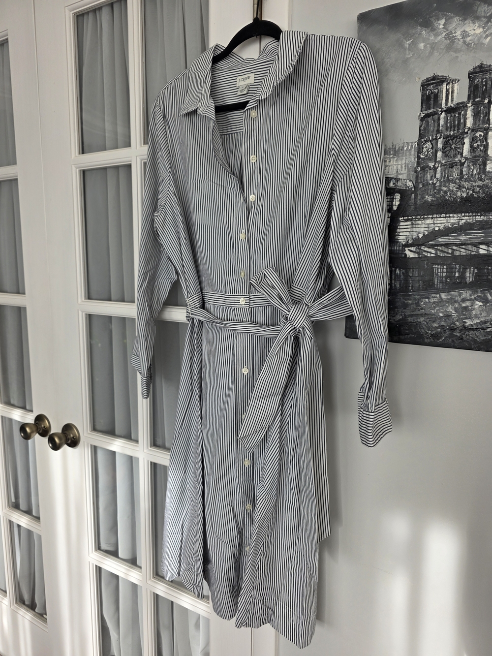 Striped Tie-Waist Cotton Shirt Dress